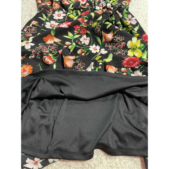 Charming Charlie C Women's Size Small Short Sleeve Floral Faux Wrap Dress Black - Picture 6 of 9